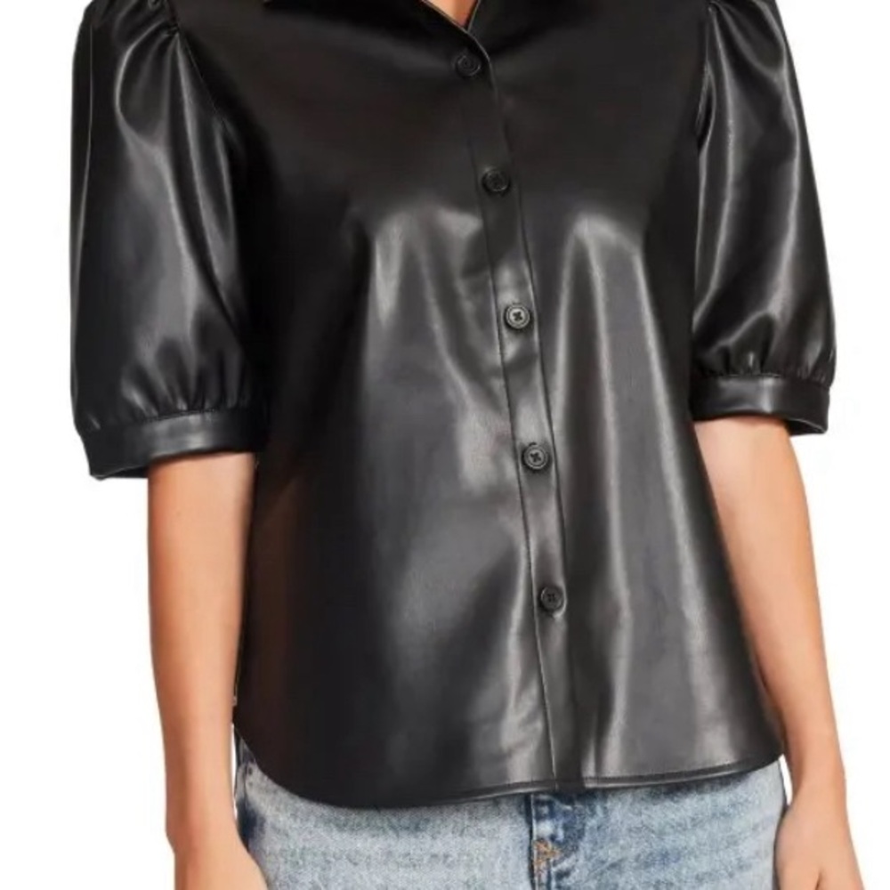 BB Dakota Black Puff Sleeve Button Down Top